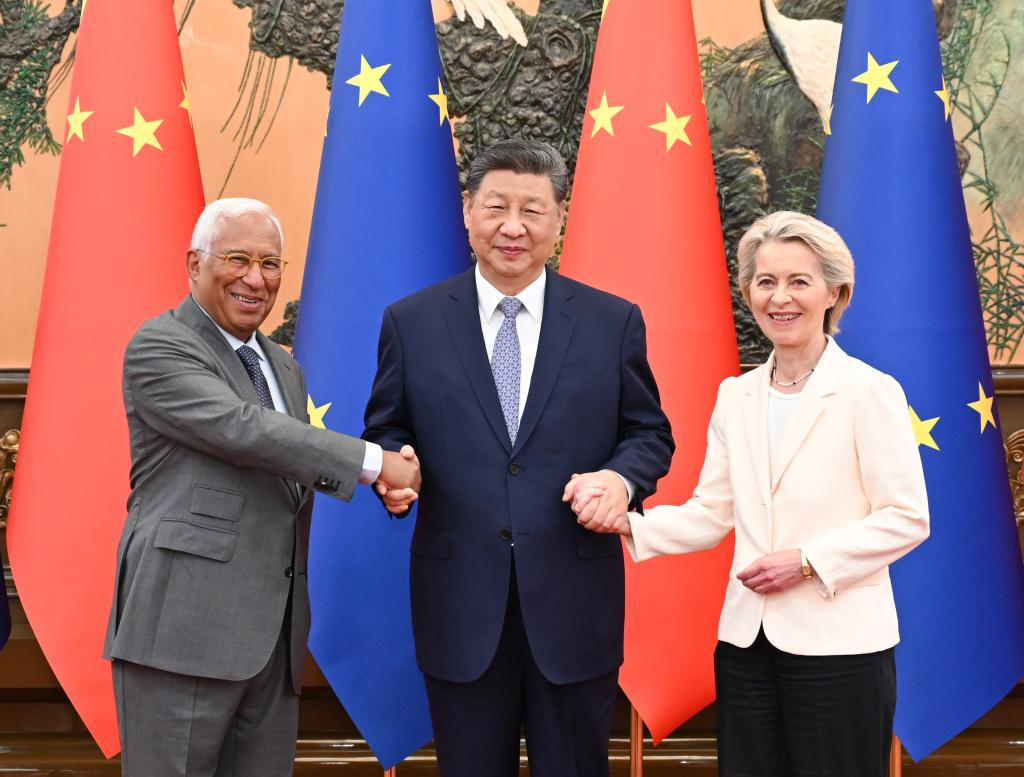 Chinese President Xi Jinping meets with President of the European Council Antonio Costa and President of the European Commission Ursula von der Leyen